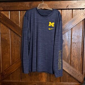 Nike Men's Navy Long Sleeve Tee with Yellow Accents